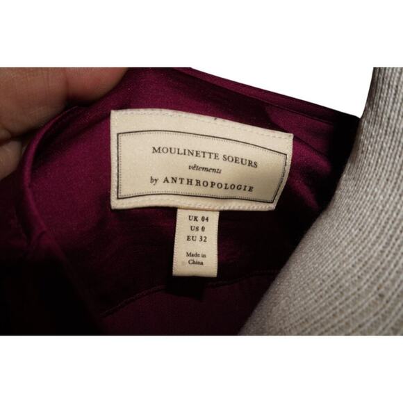 Anthropologie Moulinette Soeurs Burgundy Satin Wrap Blouse – Deep V Long Sleeve - Picture 11 of 14